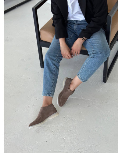 Женские высокие замшевые лоферы цвета капучино (Арт. 156-4)